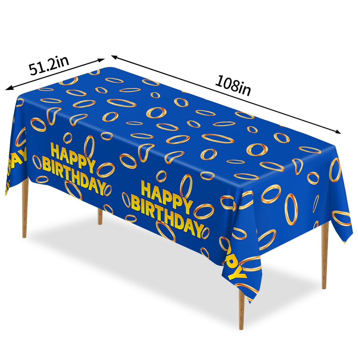 Lecinc 3 Pcs Blue with Gold Ring Print Plastic Tablecloth 108 x 51.2 Inches Table Cover Blue with Gold Ring Party Decor for Boys Girls Birthday Party