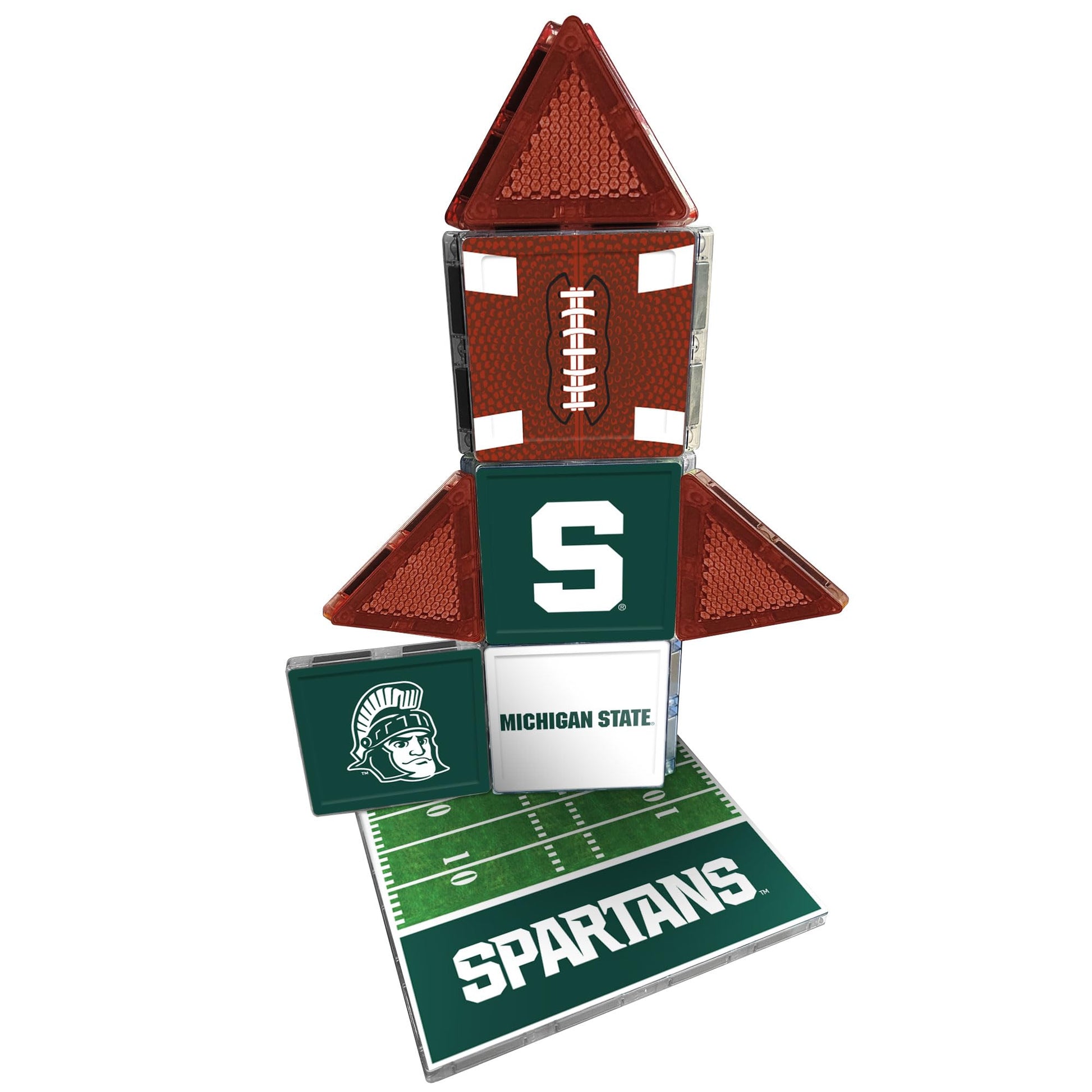 CreateOn NCAA Fan-Tiles Magnetic Match-Up Tiles for Michigan State Spartans Fans, 17-Piece Building for Kids & Adults, Officially Licensed NCAA Team