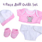 JC Toys Baby Girl 4-Piece Layette Set with Elephant Design, Pink and White, Includes T-Shirt, Cap, Booties and Diaper Made for Dolls 12"-14" Long