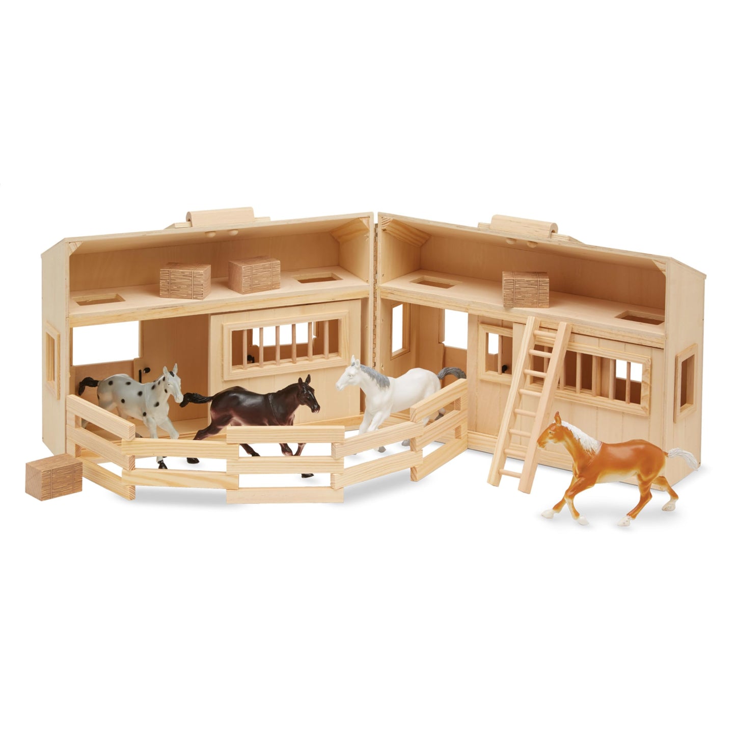 Melissa & Doug Fold and Go Wooden Horse Stable Dollhouse with Handle and Toy Horses (11 pcs)