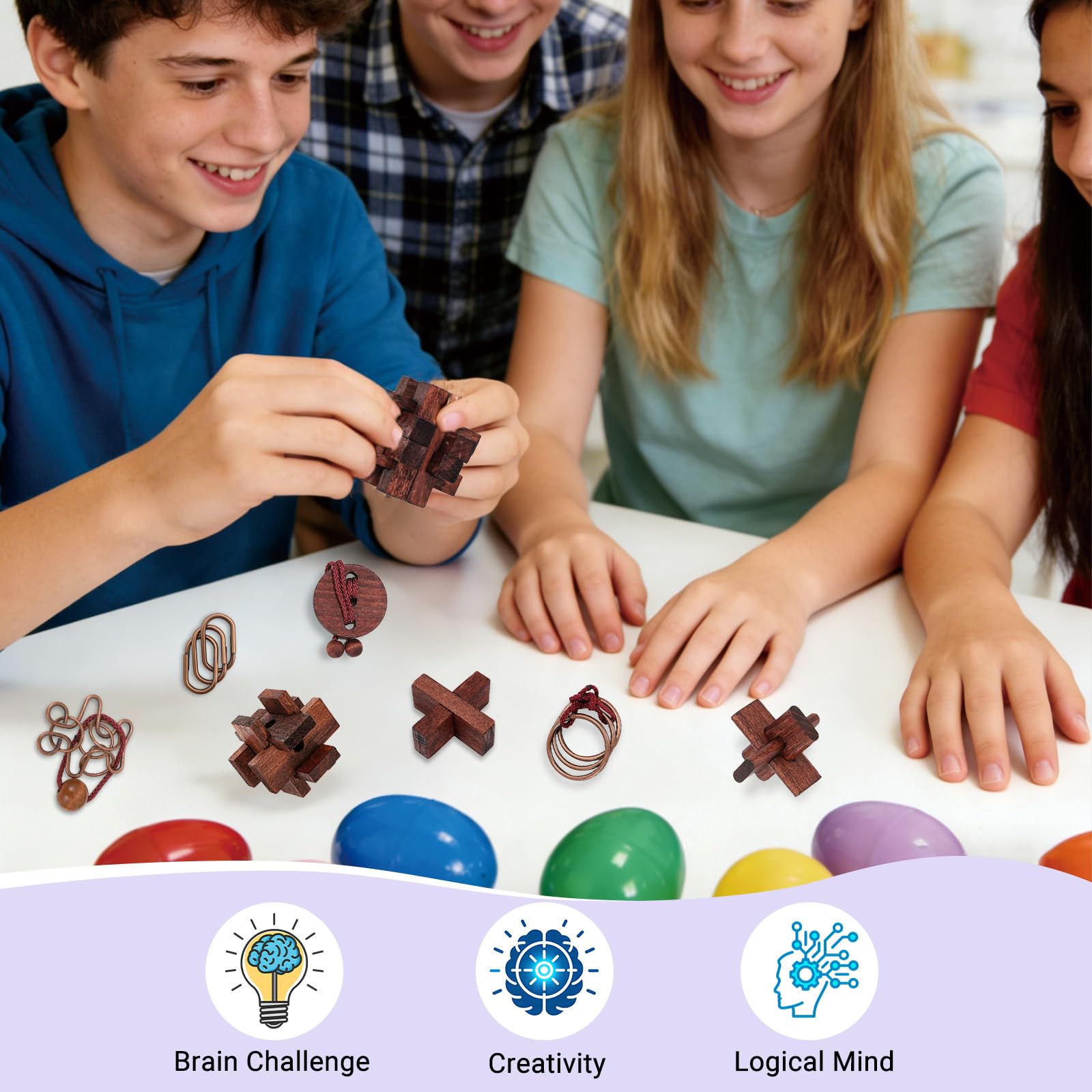 24 Pcs Brain Teaser Puzzles for Adults - Metal & Wooden 3D IQ Test Logic Game, Unlock Interlocking Brain Puzzle Toys for Teens Kids, Smart Educational