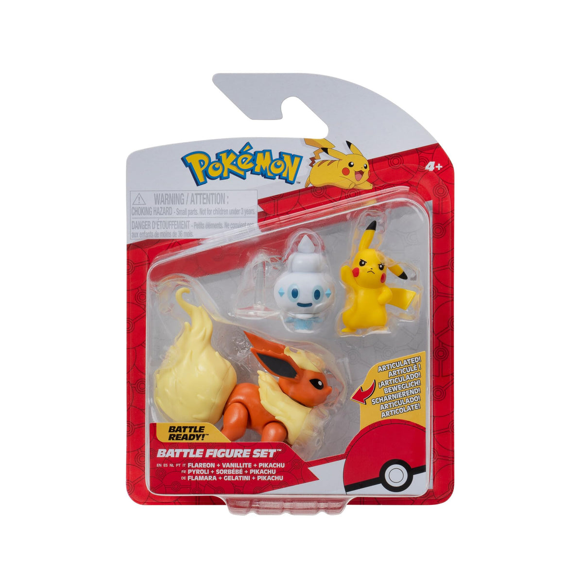 Pokémon PKW3611 Battle Figure Set - Pikachu, Gelatini, Flamara, Official Figure Set