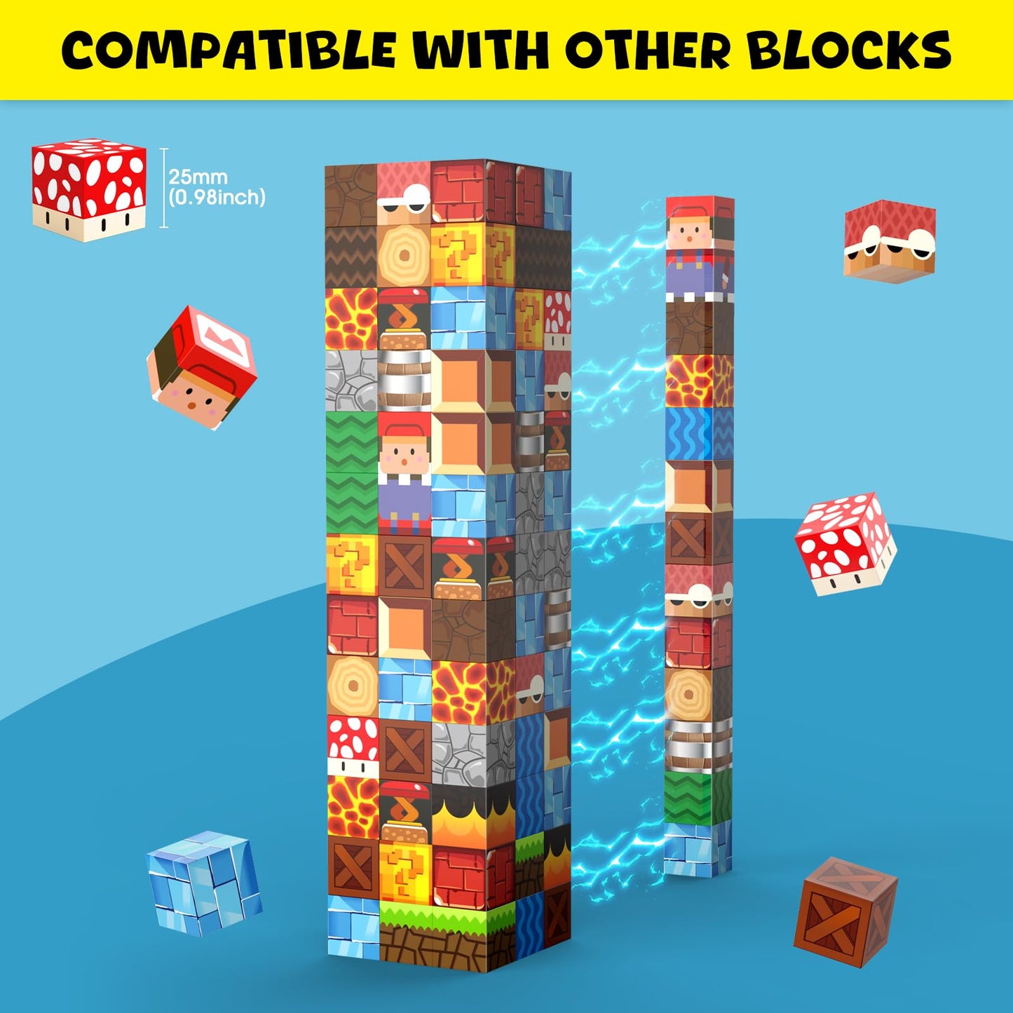 TENYEAH Magnetic Blocks Game - Build Mine Magnet Video Game World Adventure Set for Toddler, Super Bro Magnetic Set Elements Toys Gift for Boys