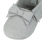Sophia's Small Adorable Mix & Match Suede Slip-On Moccasin Ballet Flat Shoes with Fringe Details and Bows for 15 Baby Dolls, Gray