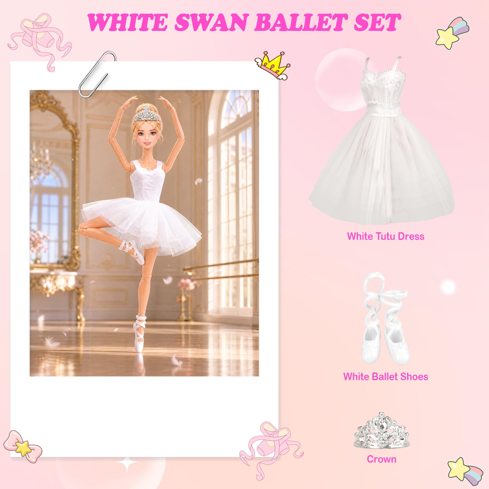 BARWA 3 Sets Ballerina Doll Clothes Ballet Outfits Dance Dresses Costume Mirror Tutu Skirt with 3 Shoes 3 Crown Accessories for 11.5 inch Girl Doll
