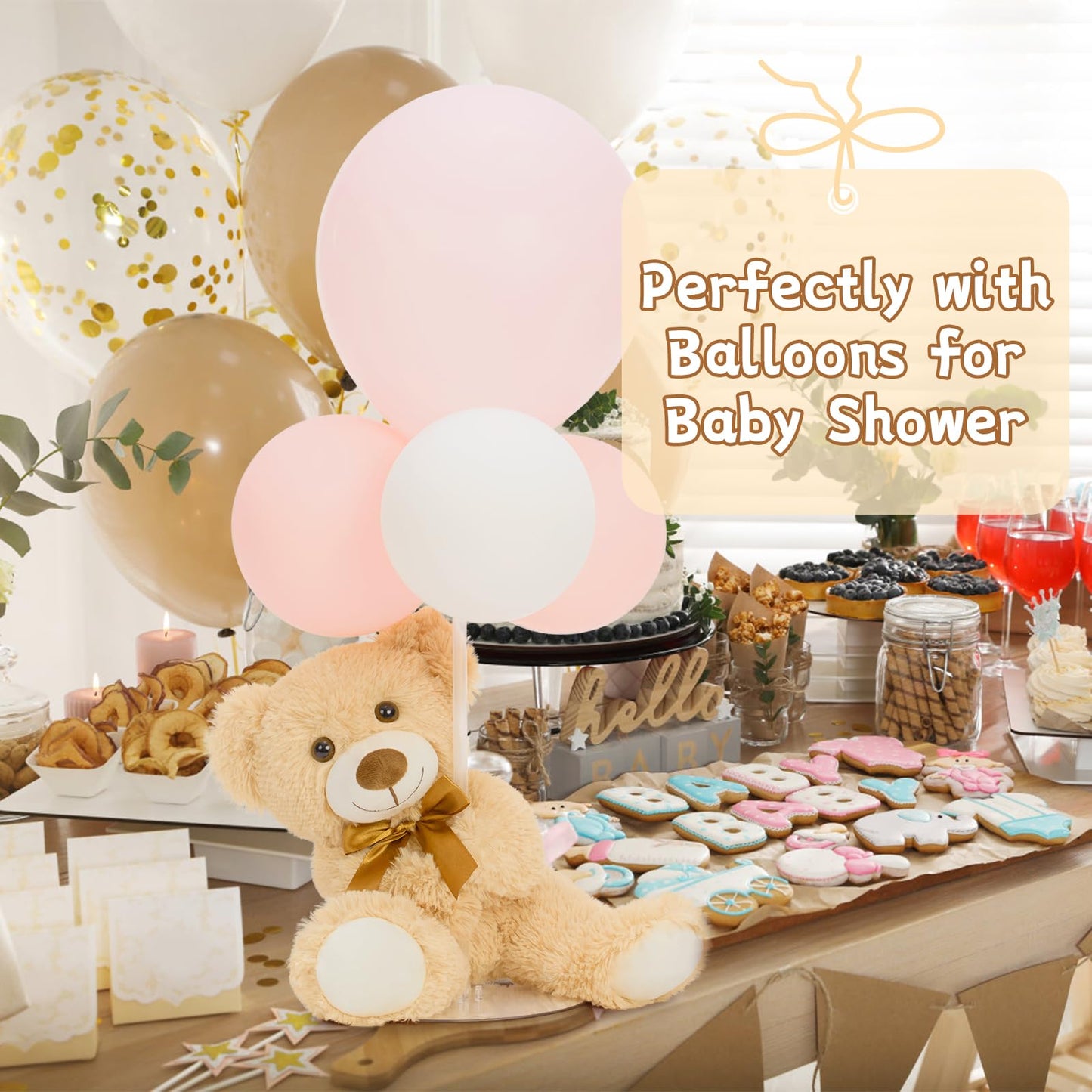 MorisMos 3Pcs Teddy Bears Bulk Baby Shower, 14inch Cute Teddy Bear Stuffed Animals Plush, Small Stuffed Bears on Centerpiece Baby Shower, Brown