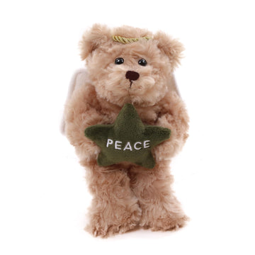 Plushland Angel Bears with White Wings and Halo,Hold Star with Hope Peace Joy, Soft Stuffed Animal Plush Toy Gift for Christmas 6 Inches (Beige)