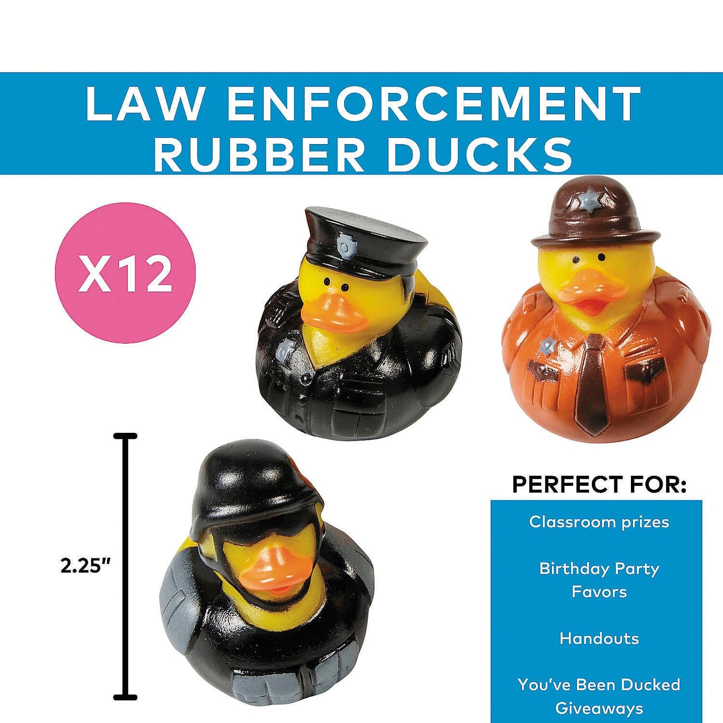 Fun Express Law Enforcement Rubber Duckies, Police Officer, SWAT Team and State Troopers, Birthday Party and Celebration Supplies (12 Pieces)