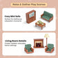 OLEOCA Family Deluxe Dollhouse Living Room Set - Sofa & Two Armchairs, Coffee Table, TV Stand, Fireplace, Floor Lamp, Plant & Tea Set - Dollhouse