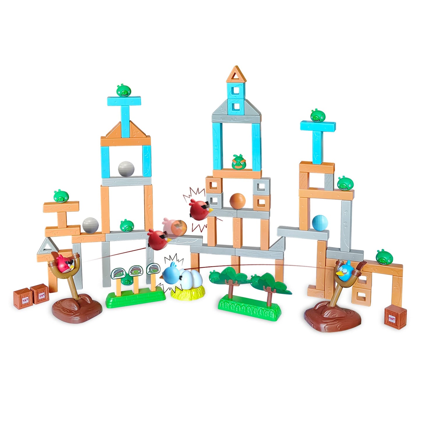 ROLOSO Newly Licensed Angry Birds Toys Playsets Build N’ Launch Construction Brick Assembly Building Blocks Sets Pig City Strike 2 Takedown Space