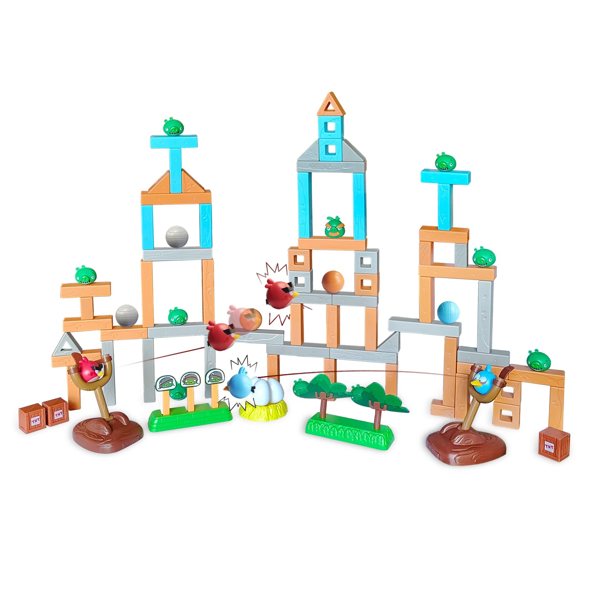 ROLOSO Newly Licensed Angry Birds Toys Playsets Build N’ Launch Construction Brick Assembly Building Blocks Sets Pig City Strike 2 Takedown Space