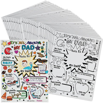 Color Your Own All About Dad Poster - Set of 30 - Father's Day Craft Gifts for Kids and Fun Home Activities