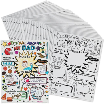 Color Your Own All About Dad Poster - Set of 30 - Father's Day Craft Gifts for Kids and Fun Home Activities