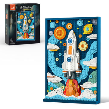Micro Brick Rocket Building Set, DIY Space Rocket Model Craft Kit, 3D Wall Art Home Office Decoration or Table Display, Ideas Gift Building Toy