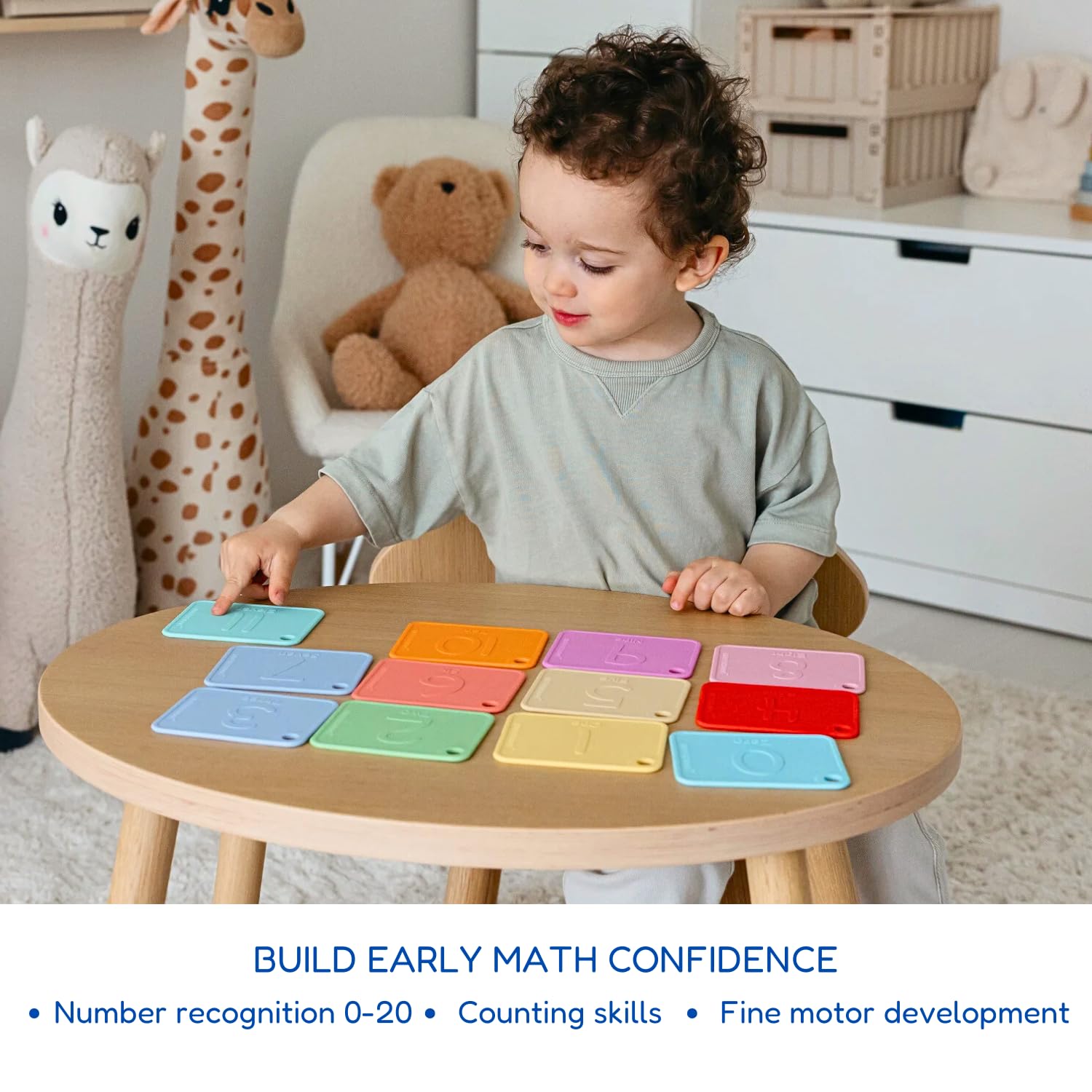 INTELLIKIDDOS Sili123s Number Flash Cards, Non-Toxic Silicone Number Flash Cards for Toddlers 1-3, Montessori Sensory Fruits Counters Math