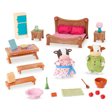 Li'l Woodzeez - Bedroom & Dining Playset with 2 Characters, Dollhouse Furniture Set, Toy Bedroom & Kitchen Playset with Animal Figurines, 3+ Years