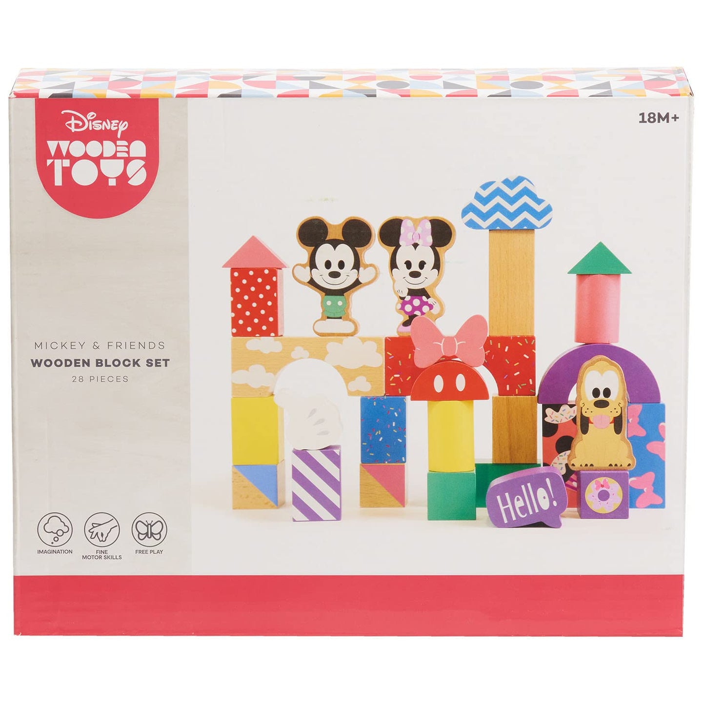 Just Play Disney Wooden Toys Mickey Mouse & Friends Block Set, 28-Piece Set Includes Mickey Mouse, Minnie Mouse, and Pluto, Kids Toys for Ages 18