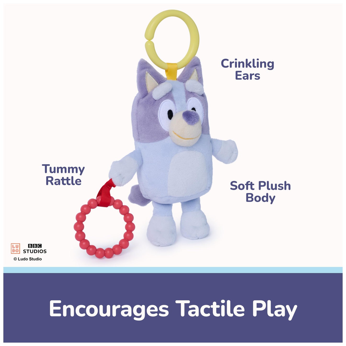 GUND Bluey Sensory Take-Along Toy, 7-Inch Teething Ring Rattle Stroller Toy