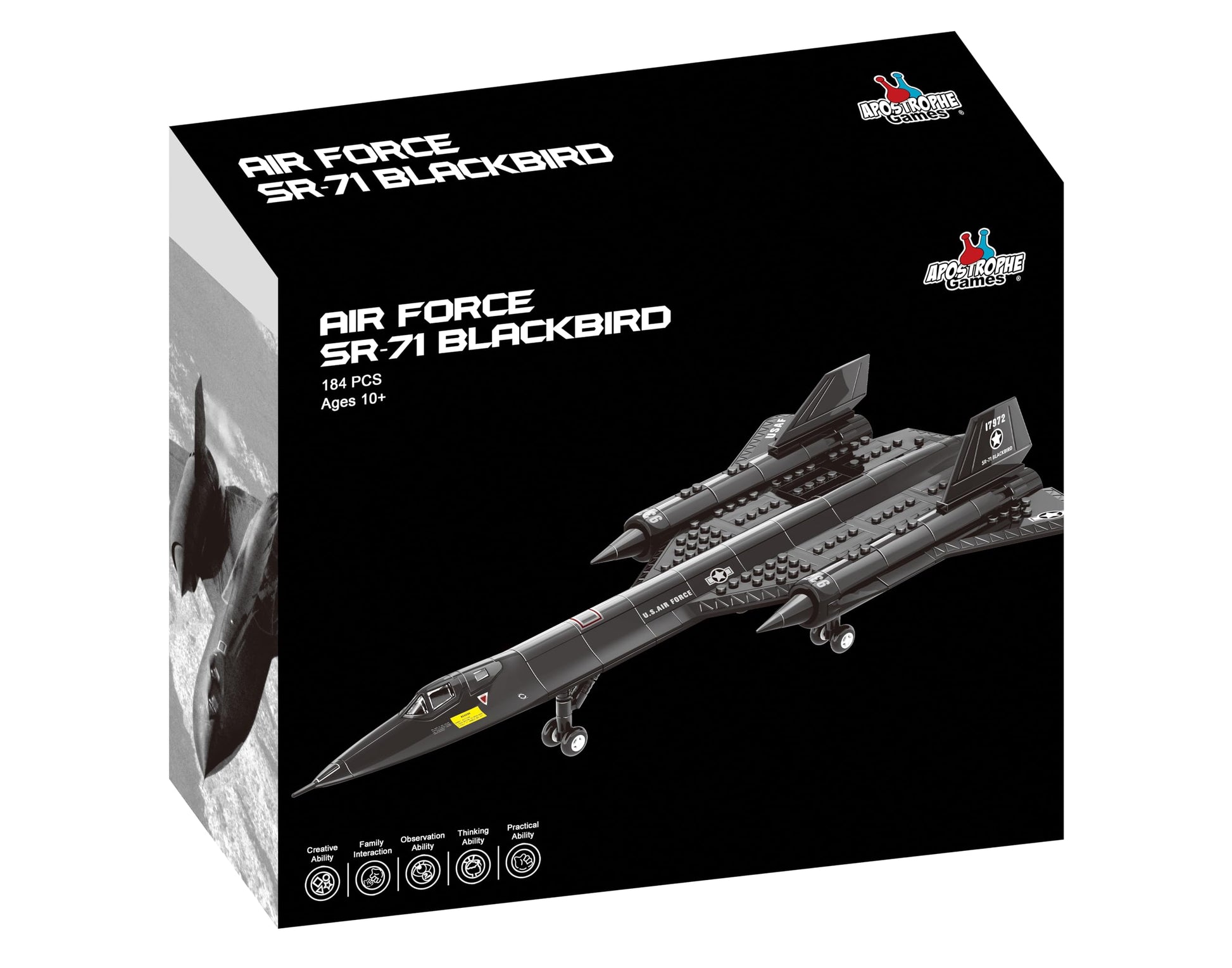 Apostrophe Games SR 71 Blackbird Jet Building Block Set - 184 Pieces - for Kids and Adults - Fits All Building Bricks