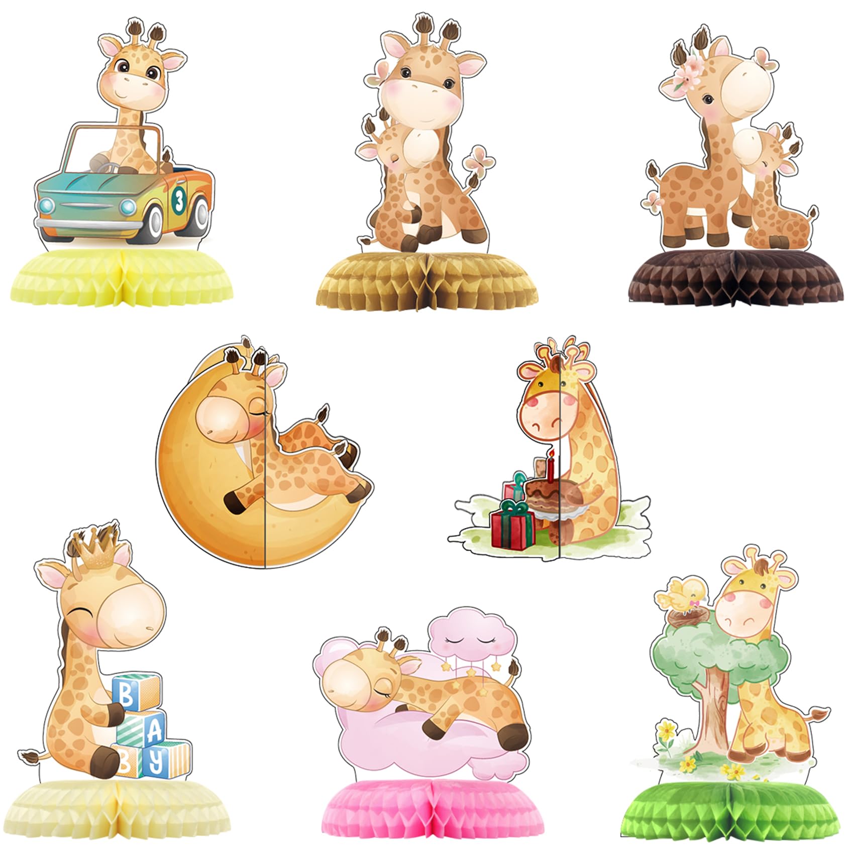 8 Pack Giraffe Honeycomb Centerpieces Jungle Animal Table Centerpieces Giraffe Party Decorations Giraffe Birthday Party Supplies for Giraffe Baby