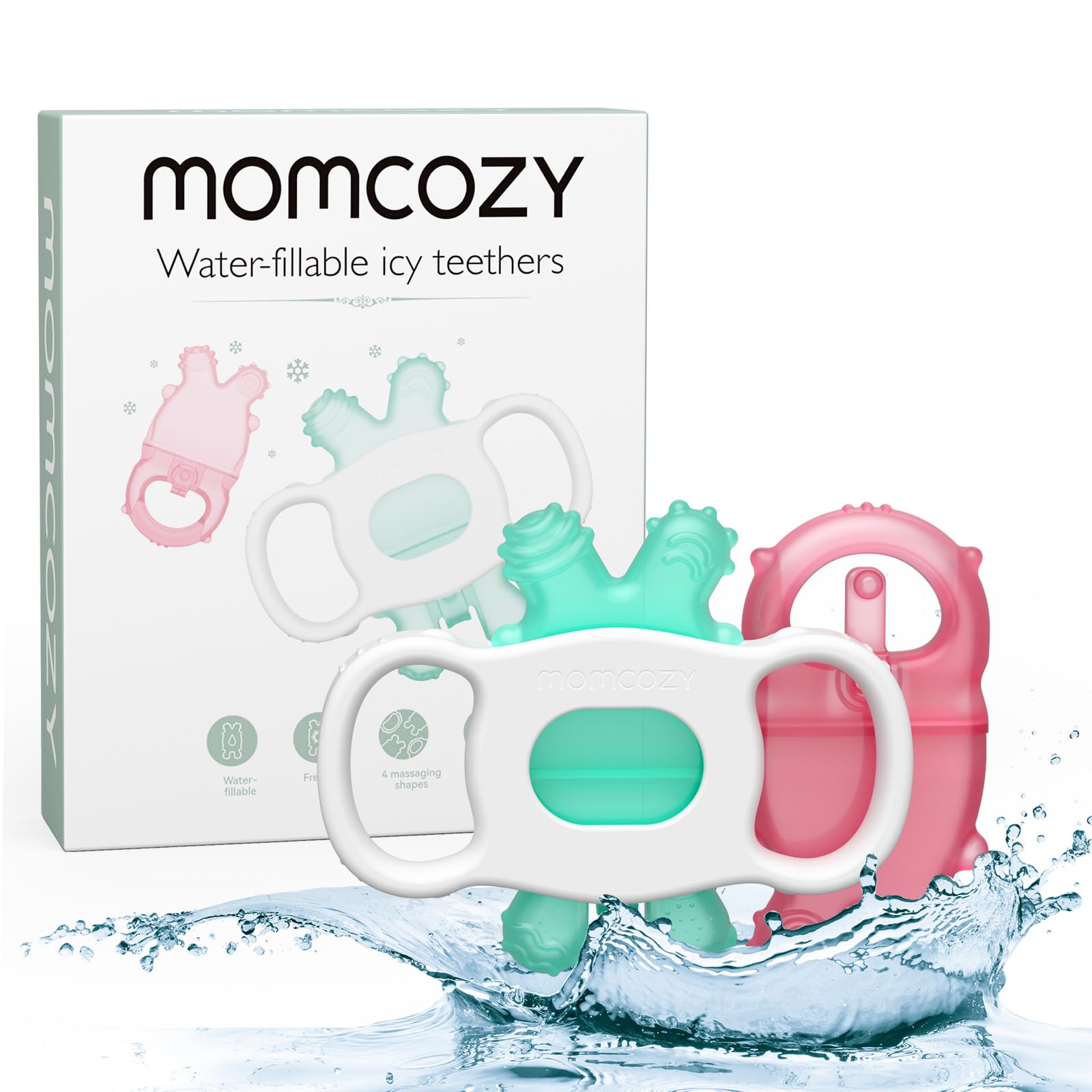 Momcozy Baby Teether Toys | Food Grade Silicone Teething Relief 0-6 Months | Toy 6-12 Months | Baby Essential | Green and Pink
