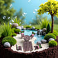 3 Pcs Miniature Table and Chairs Set - Outdoor Pastoral Style Fairy Garden Furniture Ornaments - Resin Bench & Chair Kit for Dollhouse Accessories