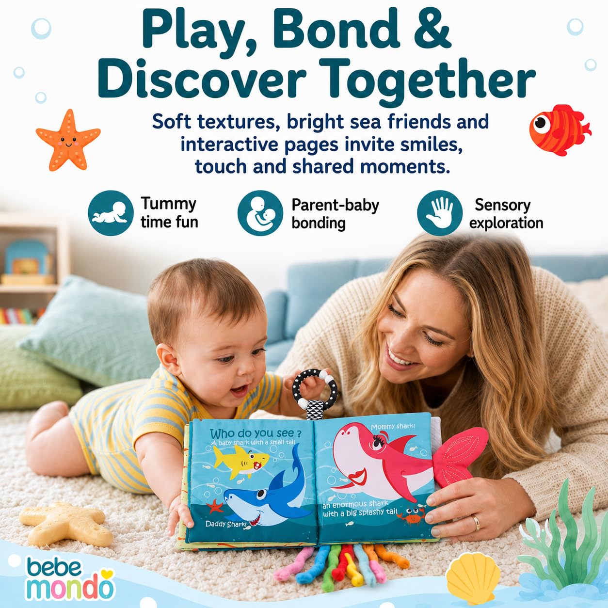Fish Baby Books Toys, Touch Feel Cloth Crinkle Books for Babies,Baby Infant Toys 0-6, 6-12,12-18 Months,Newborn,Early Learning Education, Baby Gifts