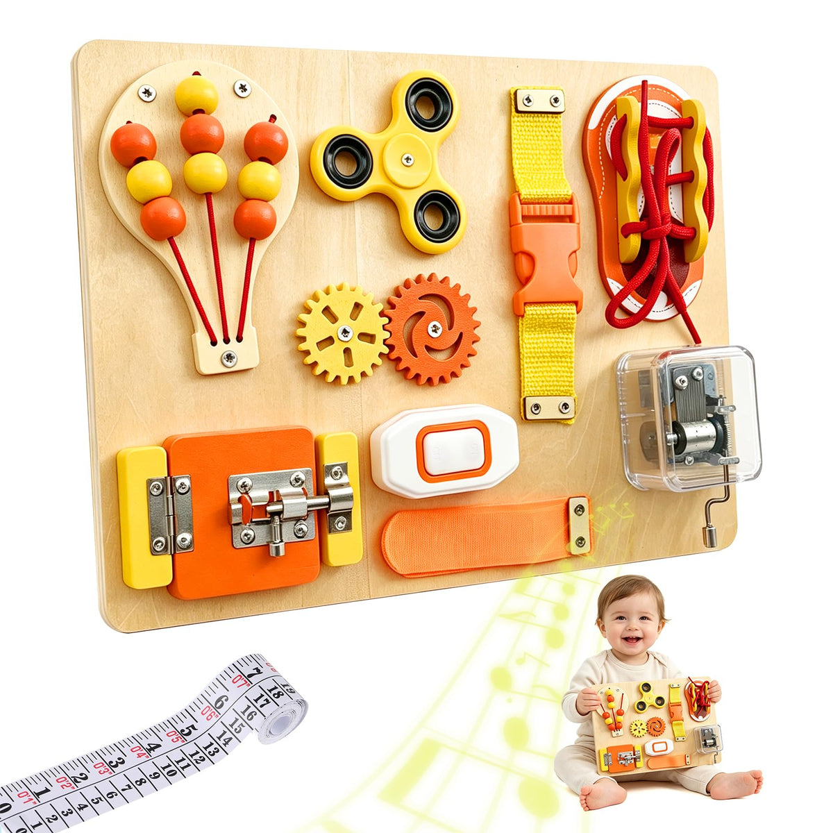 SEYTUFU Montessori Busy Board for Toddlers 2-4, Wooden Sensory Activity Board for Autistic Children, Travel Toys for 1+ Year Old Boy & Girl Birthday