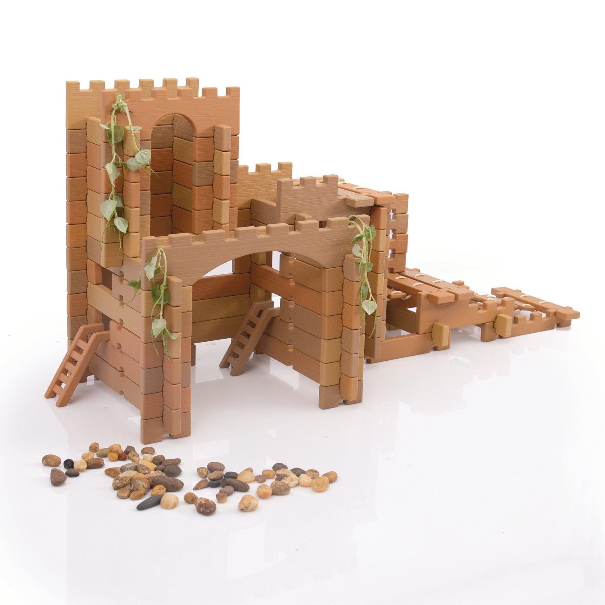 Guidecraft Tabletop Notch Blocks - Western 129 pc. Set with 10 Double-Sided Activity Card: Montessori Building Blocks Set with Ladders and Bridge