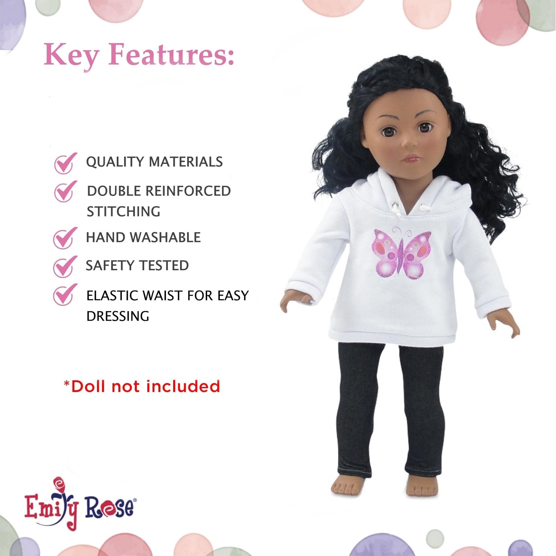 Emily Rose 18-inch Doll Clothes White Hoodie Sweatshirt and Stretch Blue Jeans - Casual Outdoor Clothing Outfit | Doll NOT Included | USA Business |