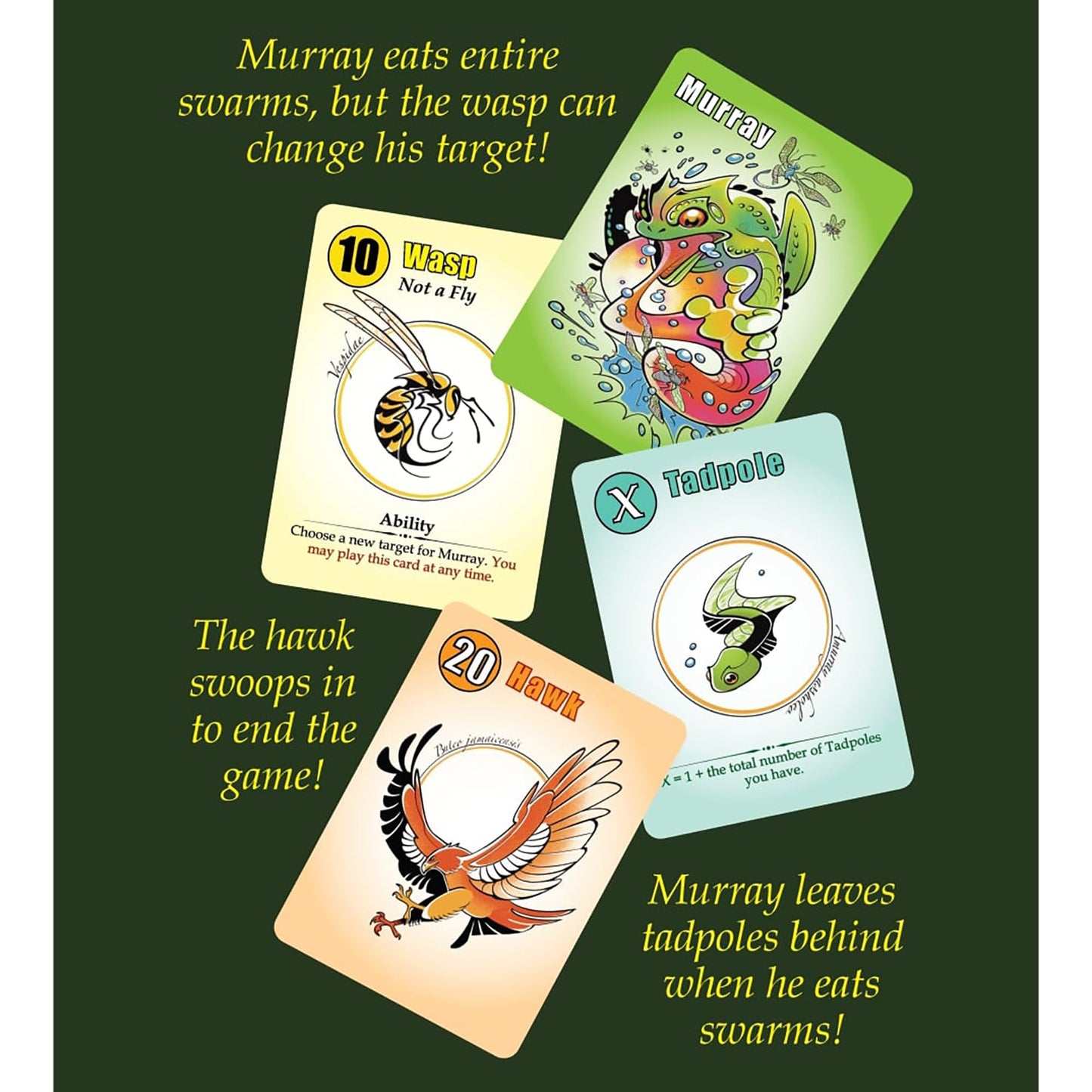 Devious Weasel Games: Murray The A**Hole Frog - Set Collection & Destruction Card Game, Manage Insect Swarms & Murray, Age 14+, 3-6 Players, 30-45 Min