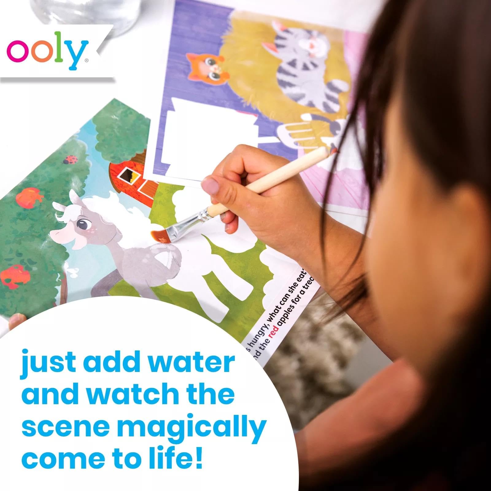 Ooly Water Amaze Mess-Free Travel Activity for Kids - 12 Reusable Reveal Boards & Brush, Paint with Water, Toddler Car & Airplane Craft - On The Farm
