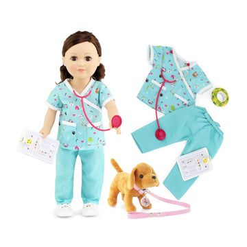 Emily Rose 18 Inch Doll Clothes 10-PC Doctor Vet Nurse Scrubs & Accessories 18" Doll Gift Playset, Including Stethoscope, Puppy, Collar and Leash