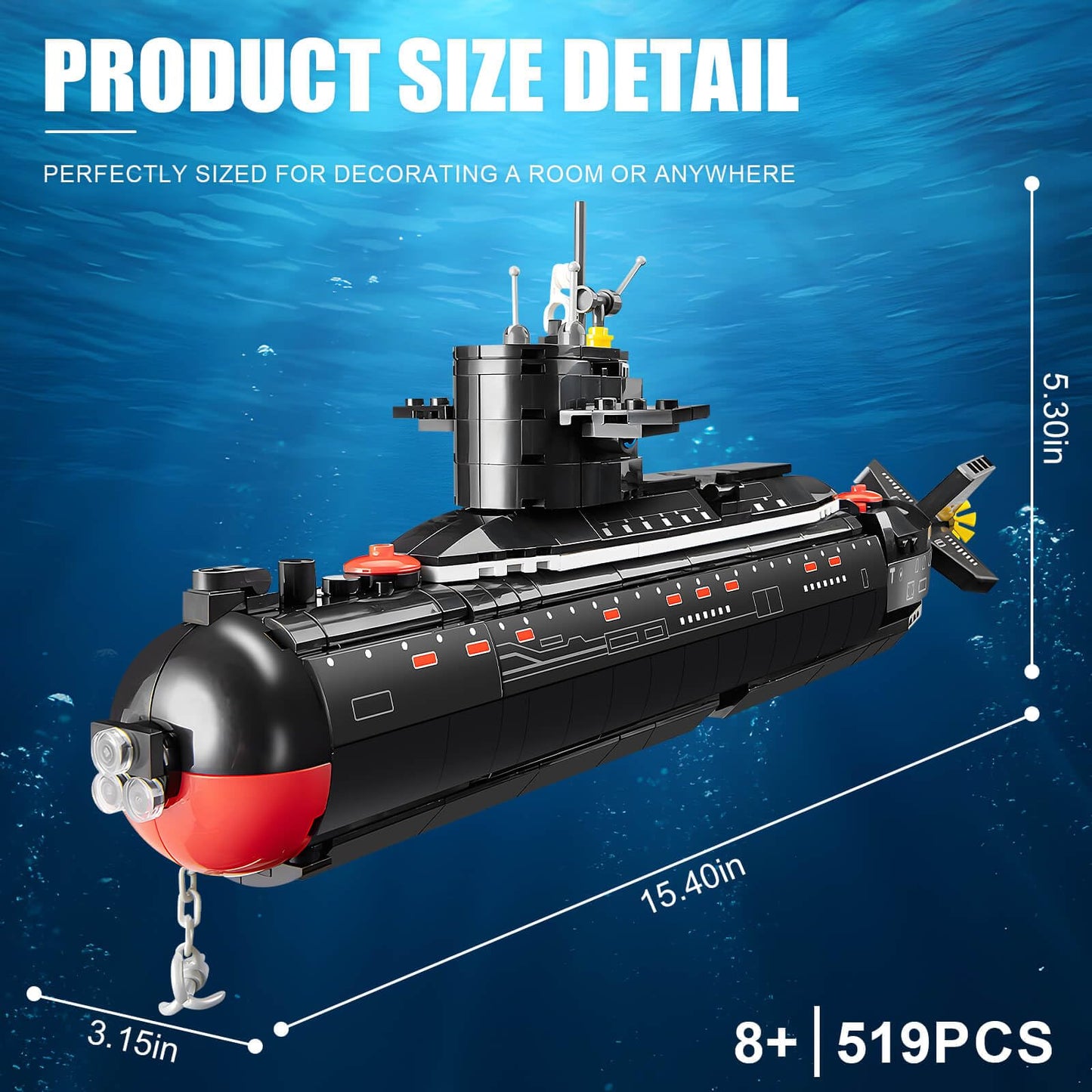 Finger Rock Nuclear Submarine Building Set, WW2 Historical Military Series Submarine Model Set, Collection Birthday Gifts Toy for Teens and Adults 14+