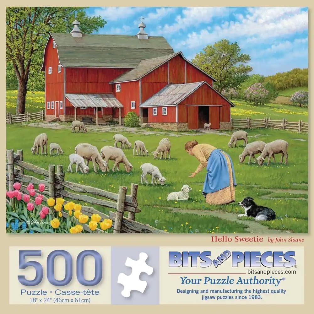 Bits and Pieces - 500 Piece Jigsaw Puzzle for Adults - 18" x 24" - Hello Sweetie - 500 pc Countryside Sheep Jigsaw by John Sloane