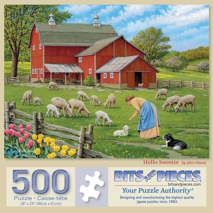 Bits and Pieces - 500 Piece Jigsaw Puzzle for Adults - 18" x 24" - Hello Sweetie - 500 pc Countryside Sheep Jigsaw by John Sloane