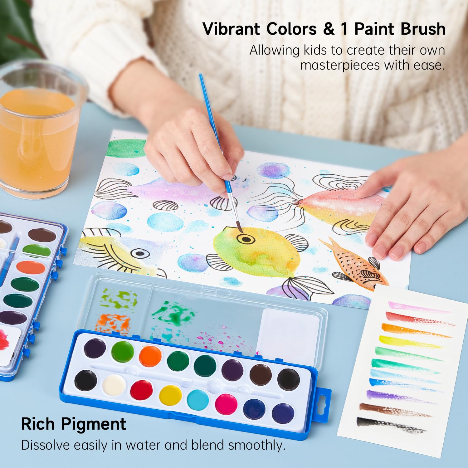 Shuttle Art 16 Colors Watercolor Paint Set Bulk, Pack of 24, Watercolor Paint Set with Paint Brushes for Kids and Adults, Washable Paint