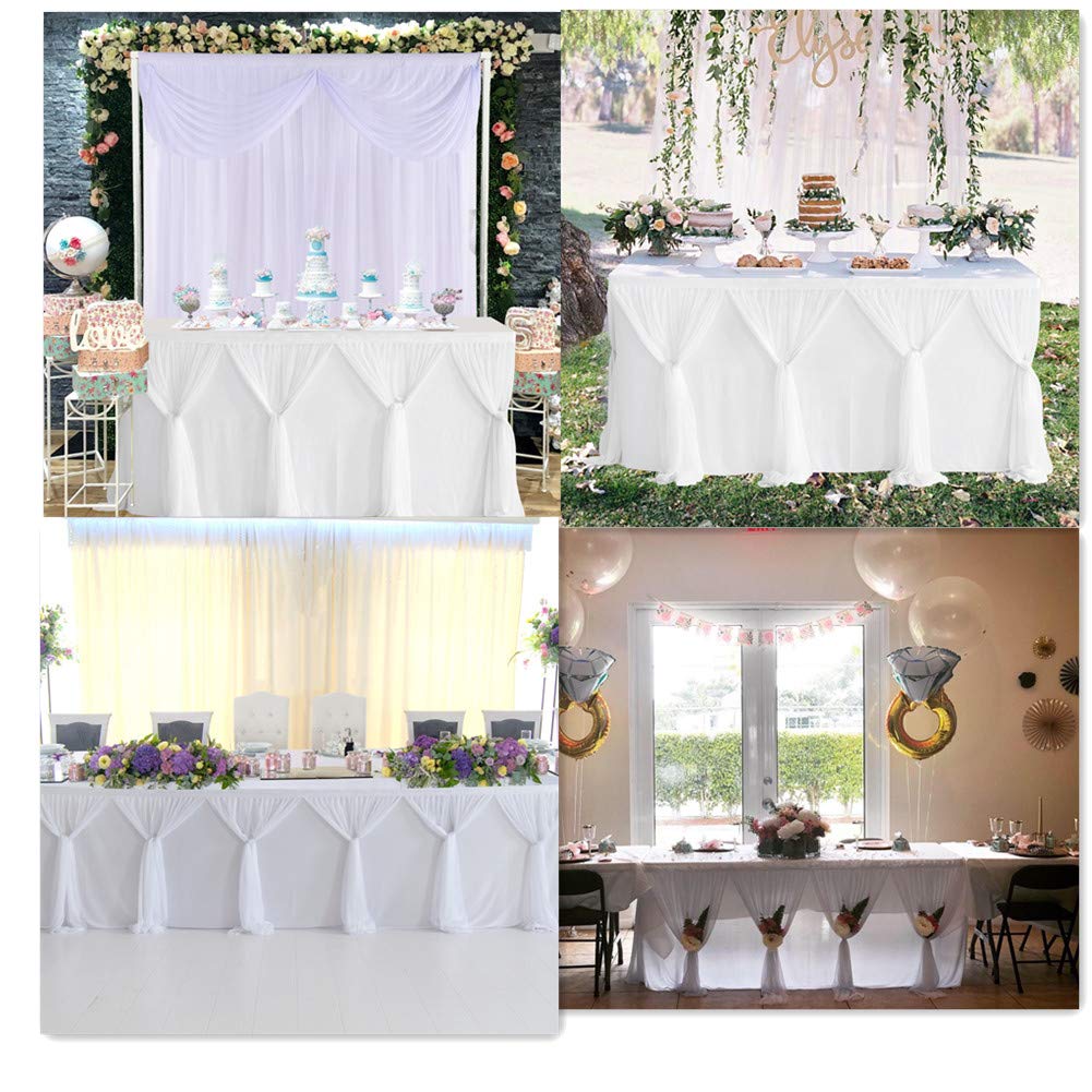 Besutolife White Tulle Table Skirt 6ft Wrinkle-Free Tutu Tablecloth for Gender Reveal, Wedding, Birthday, Reception, Banquet, Photo Booth, Party Table