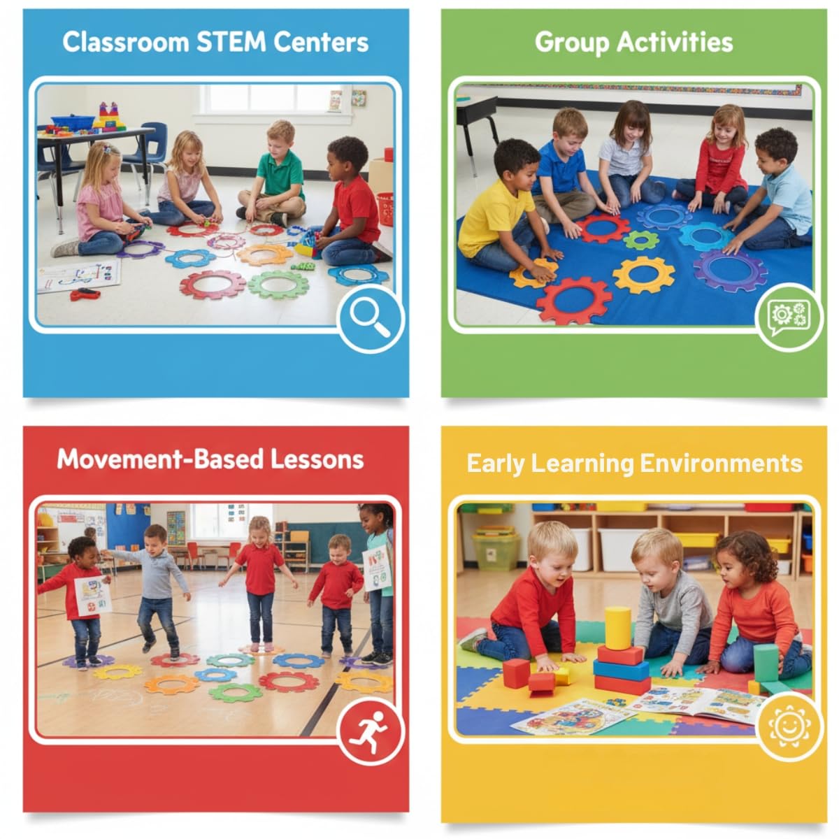 Gear Shaped Stem Floor Clings - 26 Pieces - Educational and Learning Activities for Kids