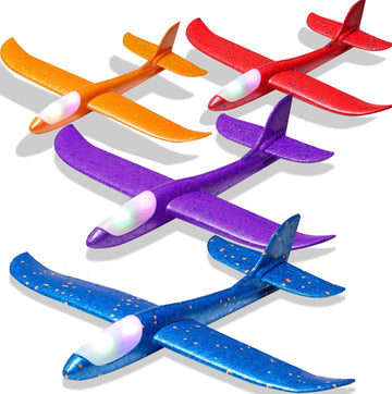 Tivcck 4 Pack LED Light Airplane Toys,17.5" Large Throwing Foam Plane,LED Foam Glider Planes,2 Flight Mode Glider Planes,Airplane Flying Toys for Kids