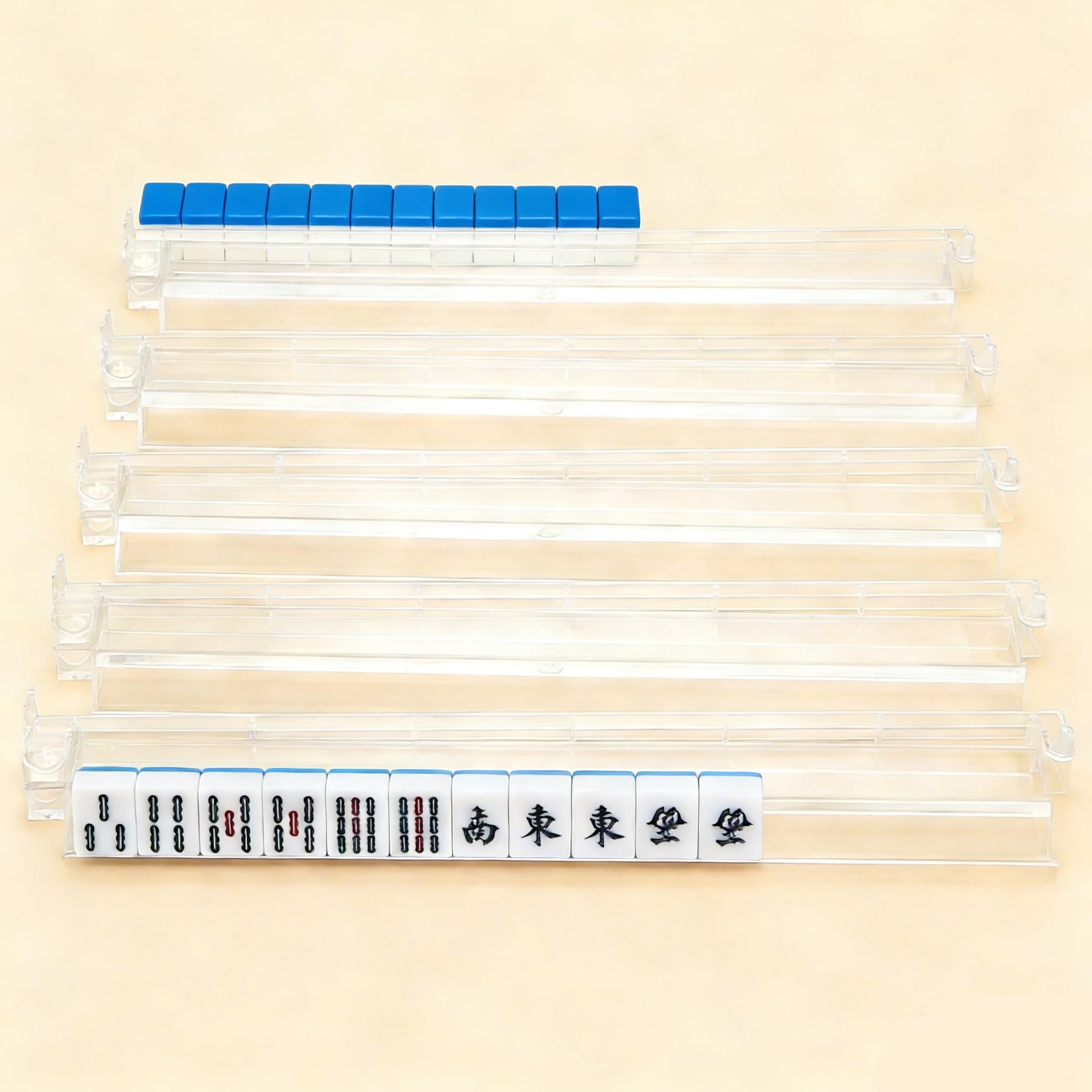 HBLEDOT Mahjong Racks with Pushers, Convenient Rotating One-Piece Mahjong Pushers and Racks,4-Piece Set American Mahjong Accessories,Transparent