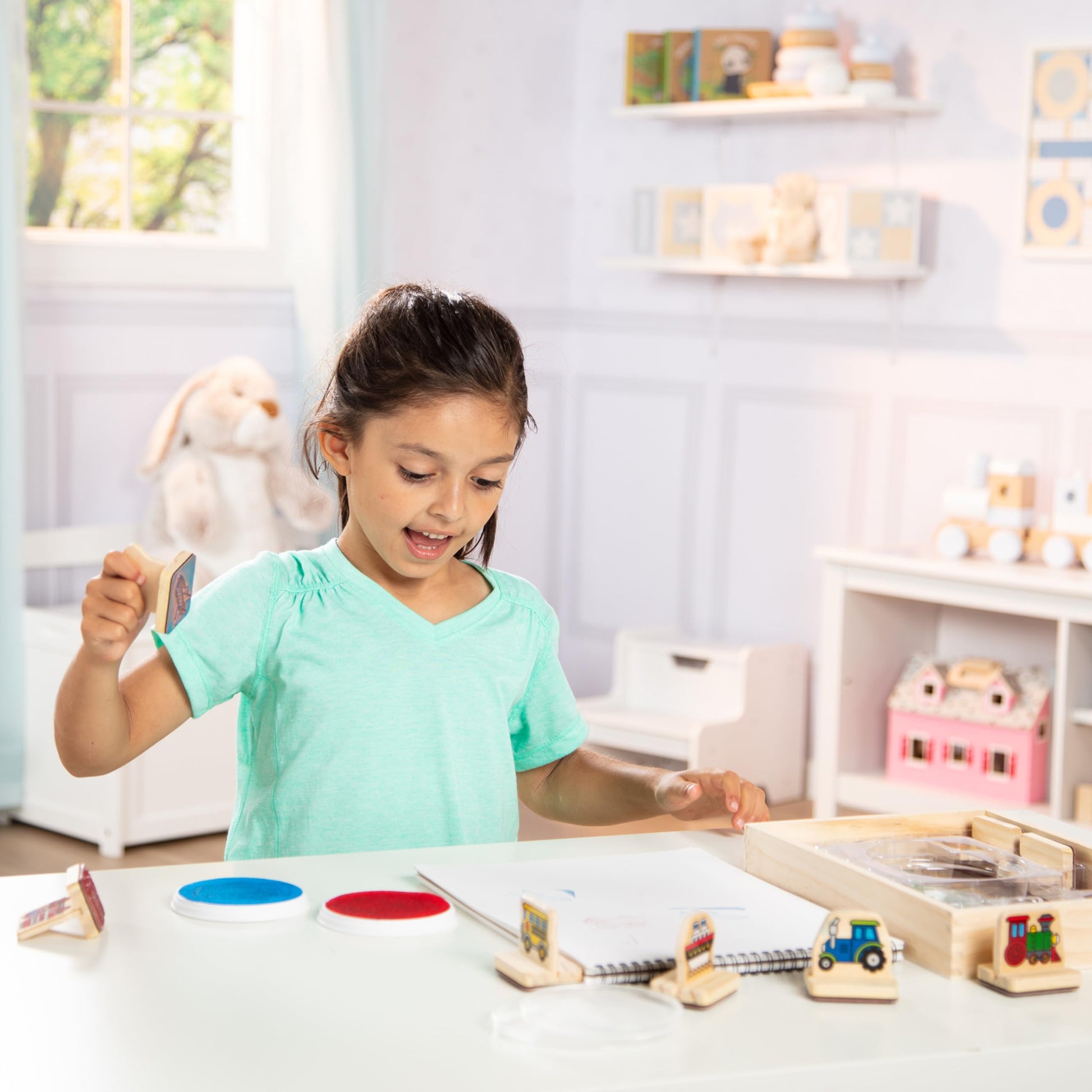 Melissa & Doug My First Wooden Stamp Set - Vehicles Kids Art Projects, Stamps with Washable Ink, Vehicle Toys for Kids Ages 4+