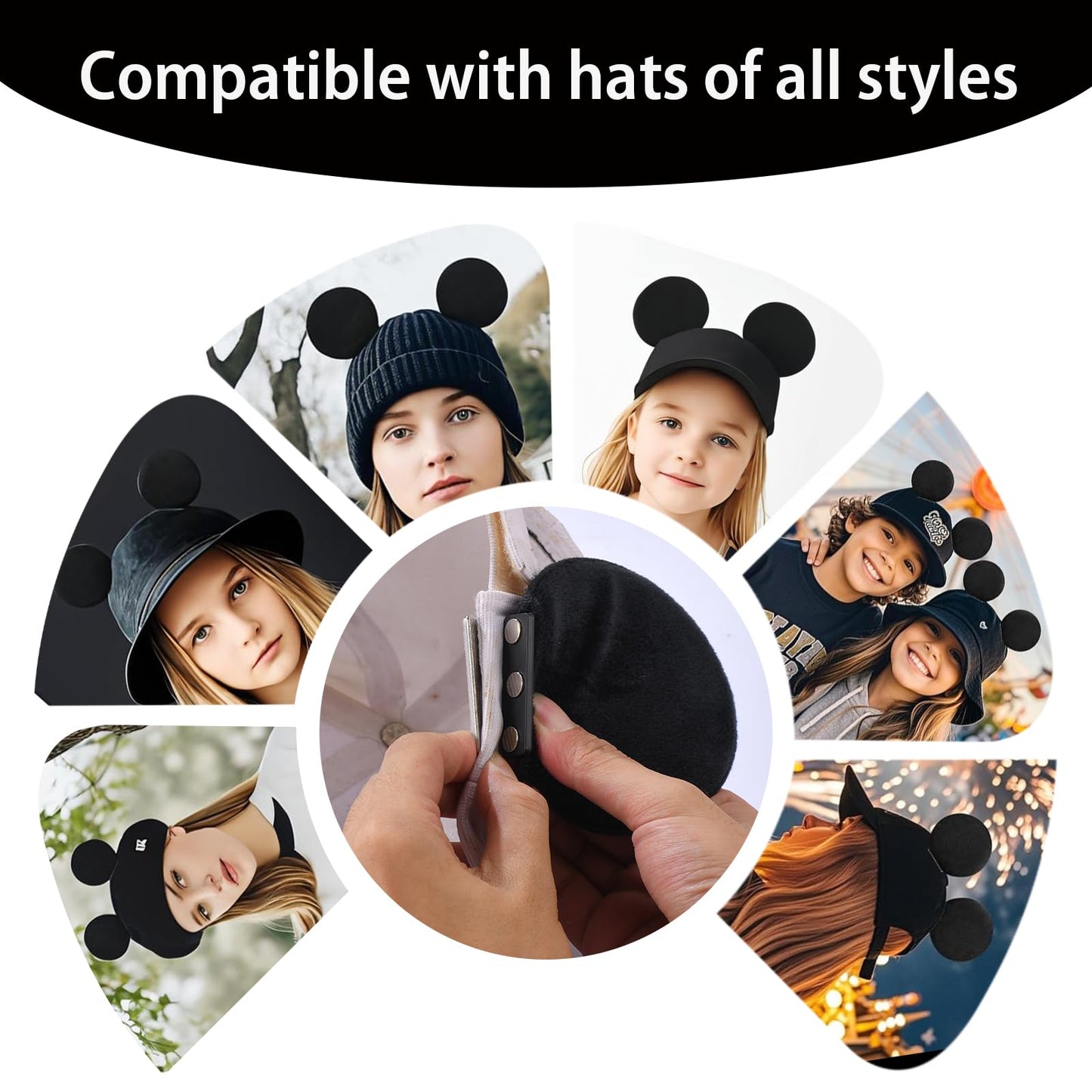 4 Pcs Magnetic Mouse Ears for Hats, Removable Magnet Minni Ear for Cap, Interchangeable Mouse Ears for Baseball Hat, Clip-On Hat Accessory, Adults