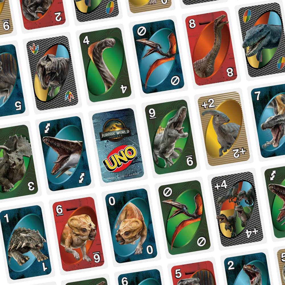Mattel Games UNO Jurassic World Rebirth Card Game for Kids, Family & Adult Games Nights, Deck with Special Rule & Images Inspired by the Movie