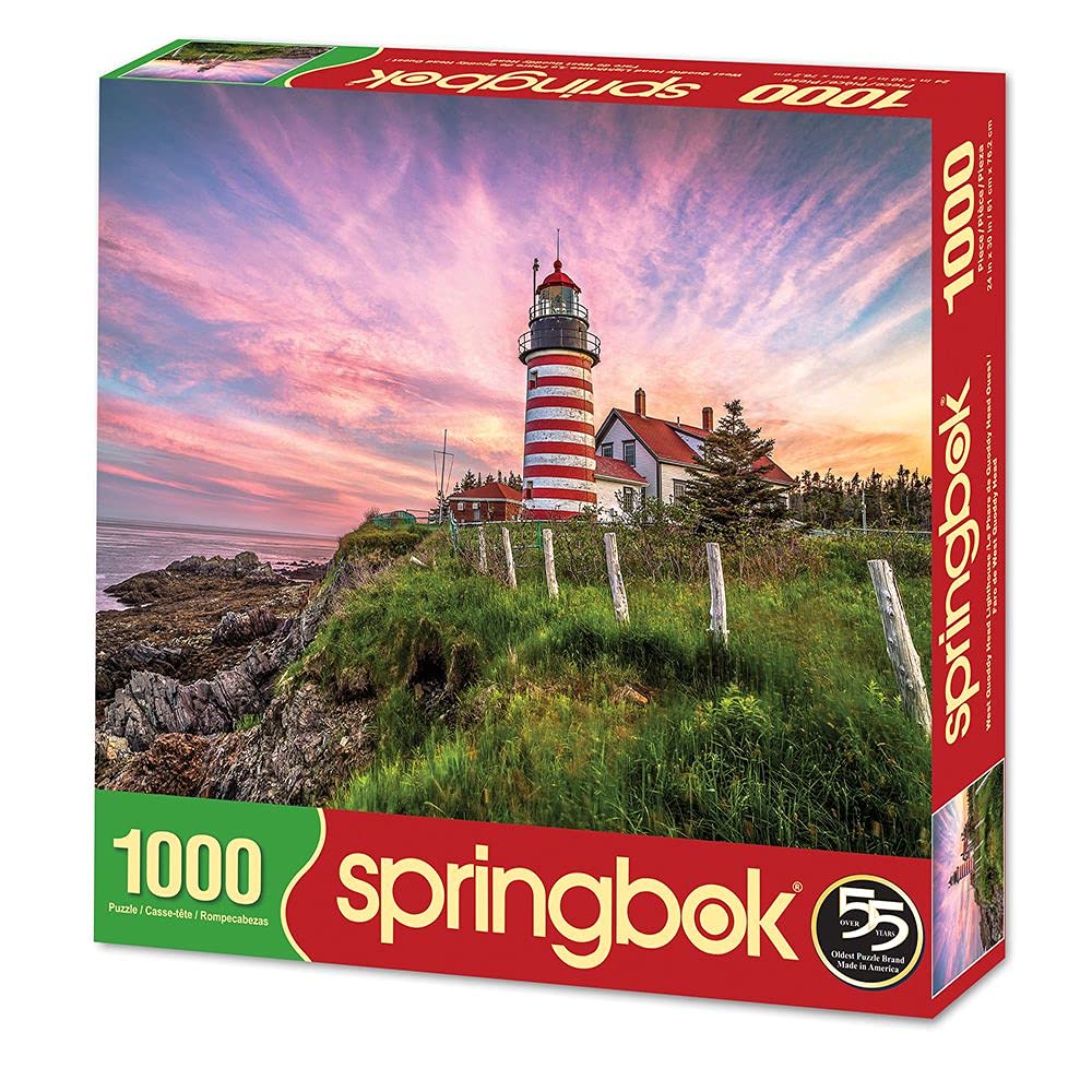 Springbok Puzzles - West Quoddy Head Lighthouse - 1000 Piece Jigsaw Puzzle - Large 30 Inches by 24 Inches Puzzle - Made in USA - Unique Cut
