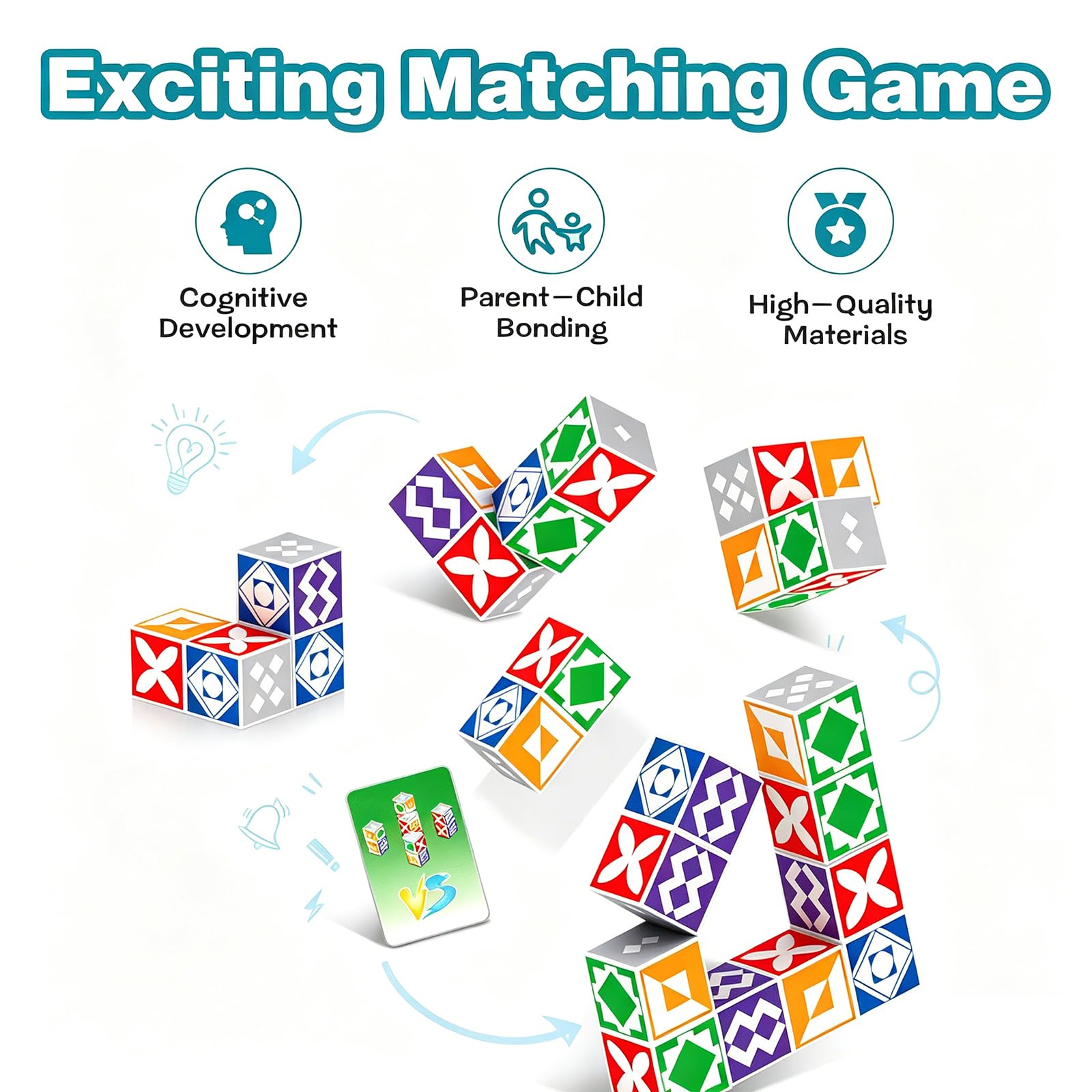 iuuoi Matching Puzzle Game, Fast-Paced Visual Recognition Block Family Board Game, Brain Teaser Puzzles for Kids & Adults 2 Player, Travel Games