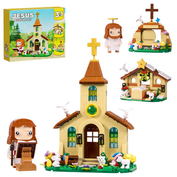 Jesus 3 in 1 Building Block Toy Set Compatible with Lego, Easter Nativity Scene Church Missionary and Resurrection, Religious Cross Jesus Figure