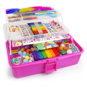 Bobbie Art Arts and Crafts Supplies for Kids- Ultimate Crafting Supply Carboodle in Portable 3 Layered Dark Pink Plastic Art Art Crafting Kit Birthday