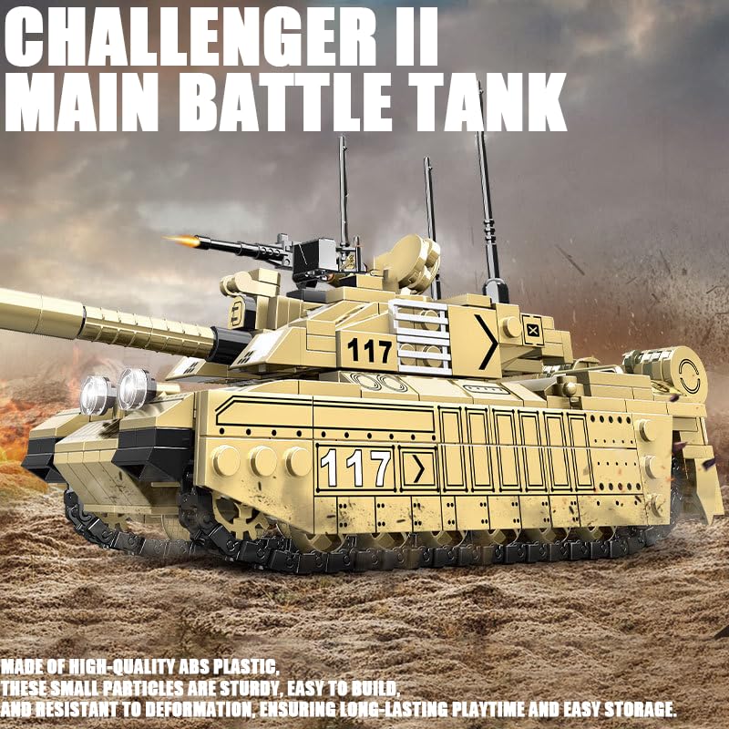 EtrealEli WW2 Military Tank, Challenger II Main Battle Tank Army Toys for Kids - 485pcs, Children's Educational Building Blocks Set, Suitable for Ages
