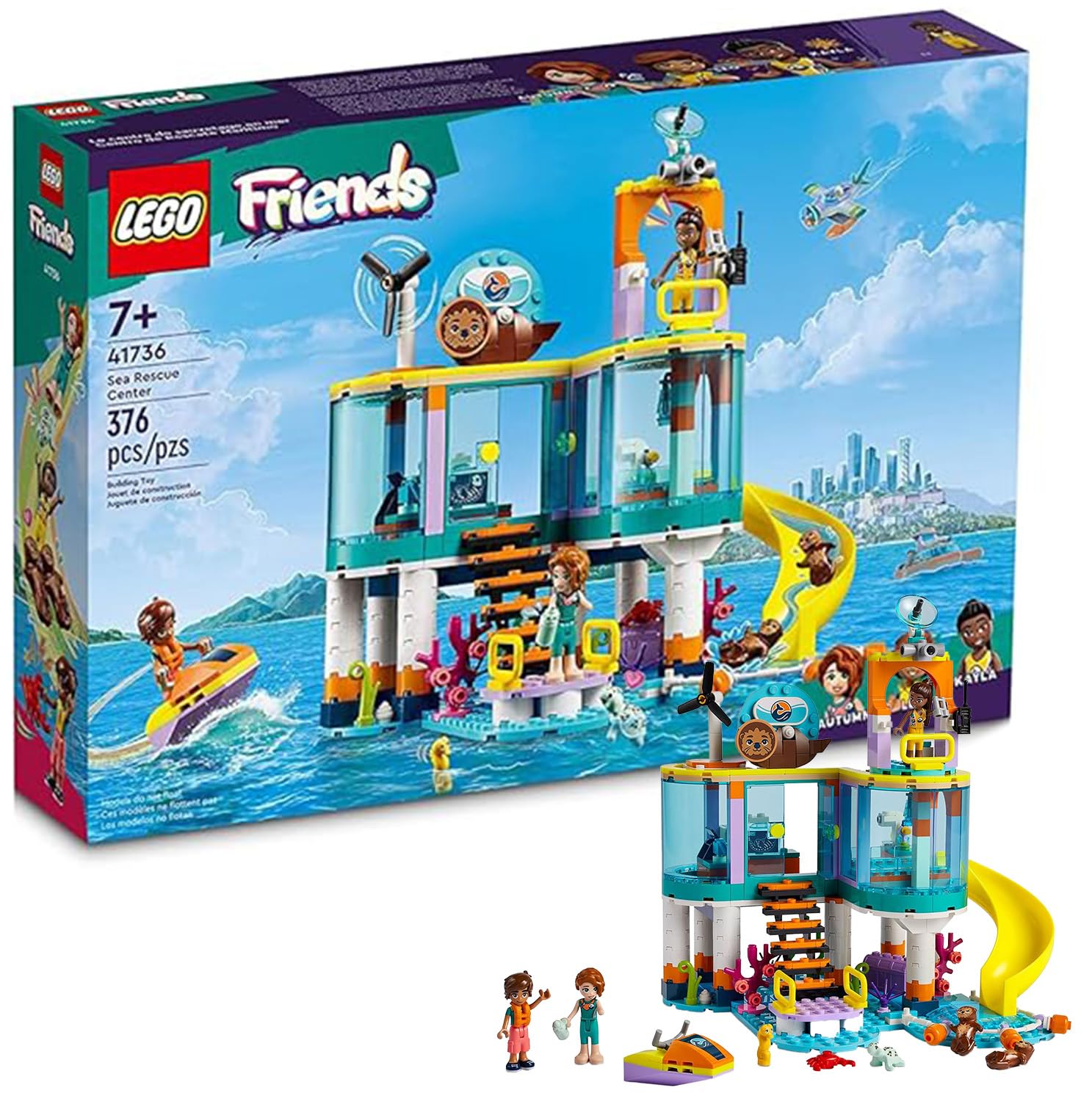 LEGO Friends Sea Rescue Center 41736 Building Toy for Ages 7+, with 3 Mini-Dolls, 2 Otters, a Seahorse, Turtle and Water Scooter, a Great Birthday